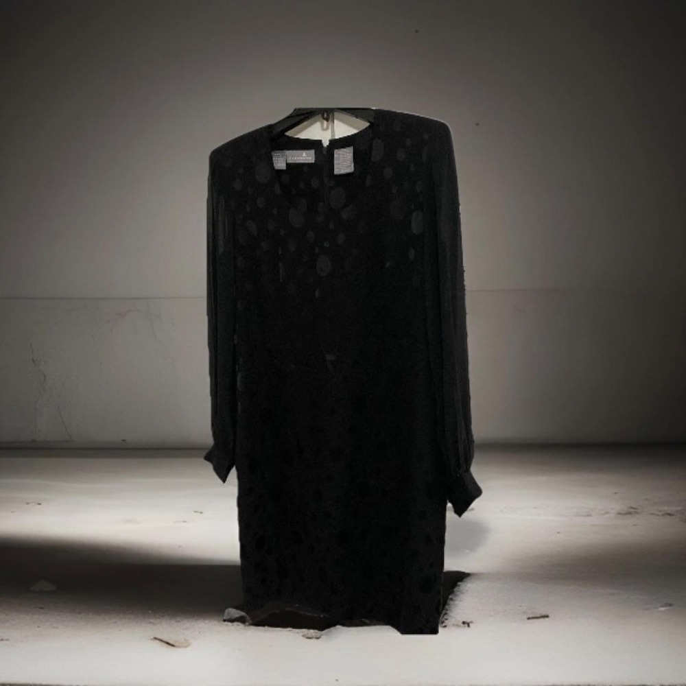 Liz Claiborne Black Polka Dotted Sheer Sleeve Dress Size 10 - Picture 2 of 7
